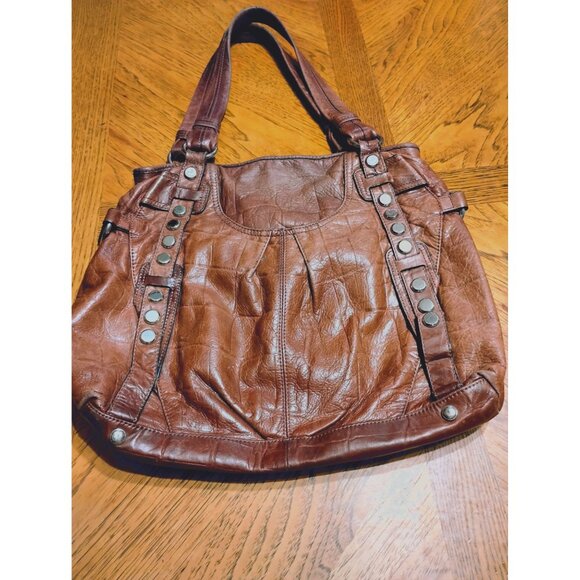 B Makowsky leather bag, super soft leather, animal print lining silver studs des - Picture 1 of 8